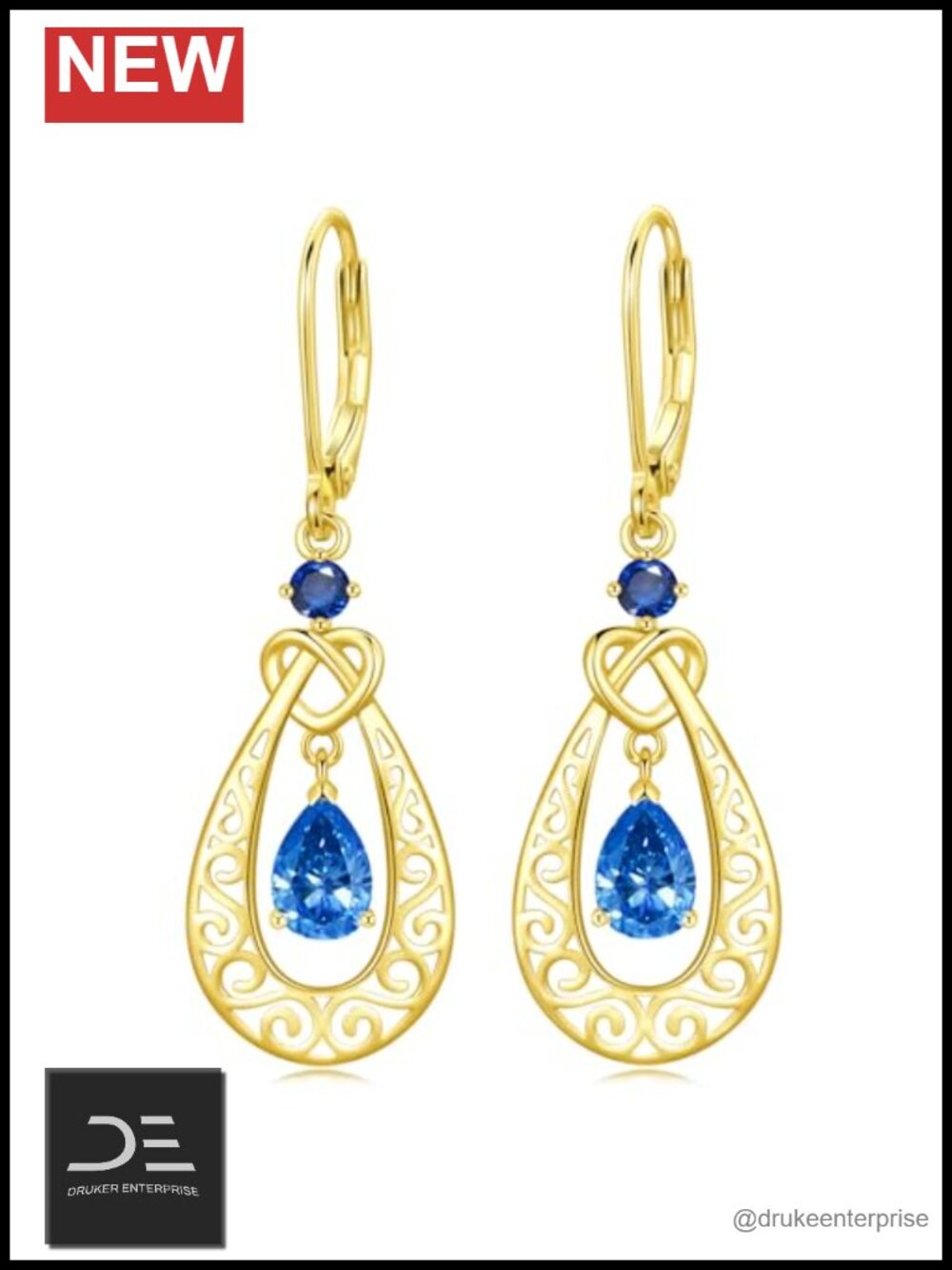 Teardrop Birthstone Earrings 925 Sterling Silver 14k Gold Plated Infinity
